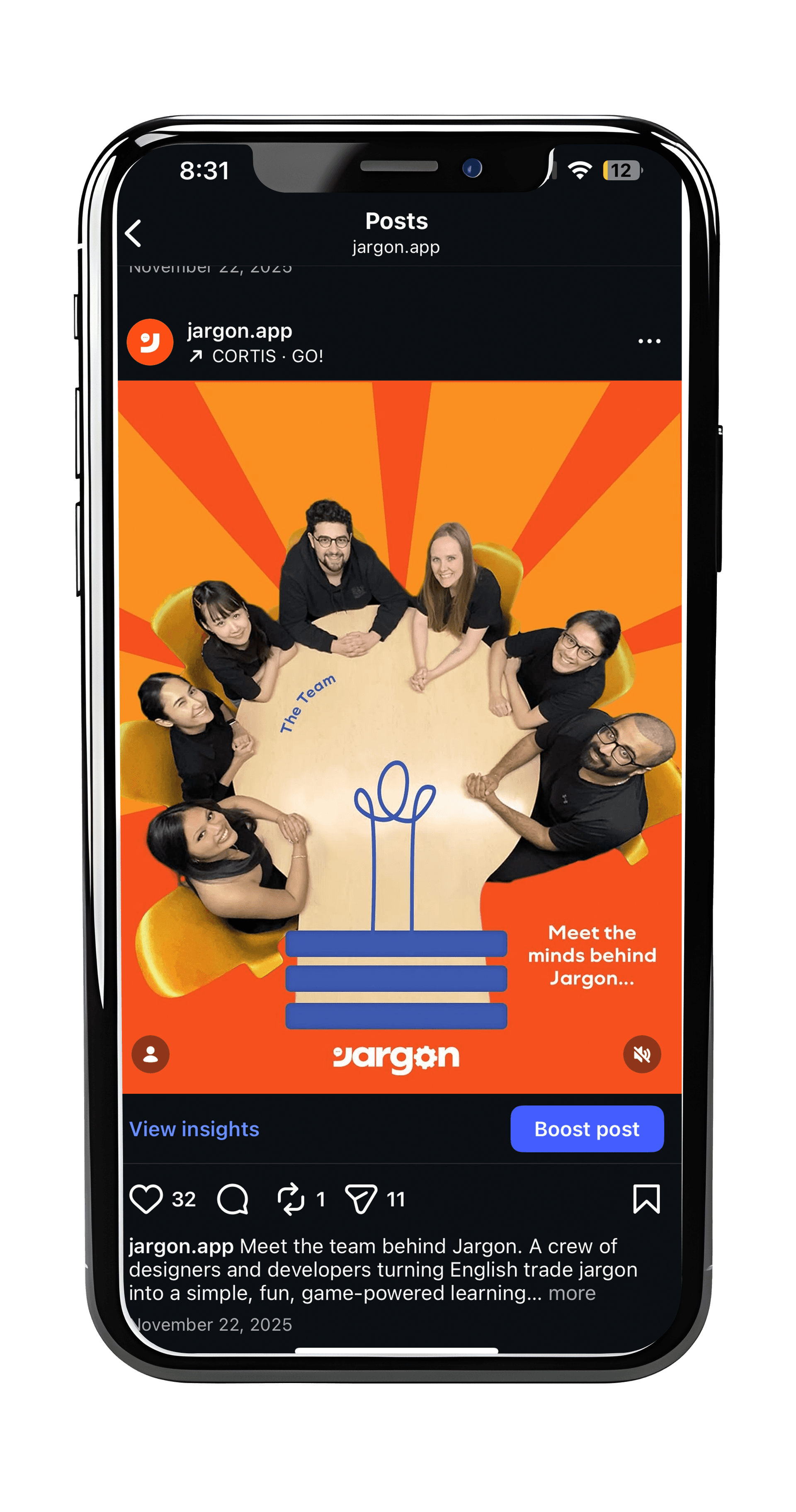 Instagram post — meet the Jargon team