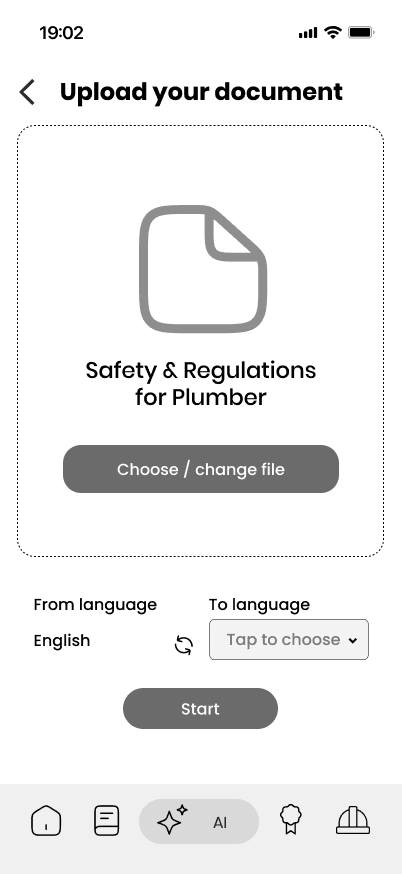 Low-fidelity wireframe — Portfolio Jargon Low-fi AIUpload