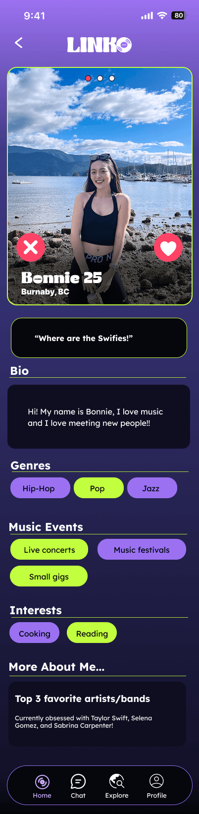 High-fidelity wireframe — Portfolio Linko High-fi Profile