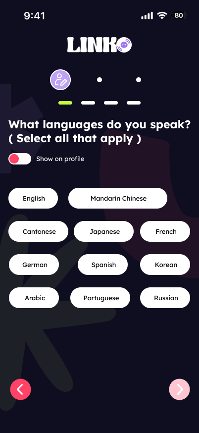 High-fidelity wireframe — Portfolio Linko High-fi Questionaire