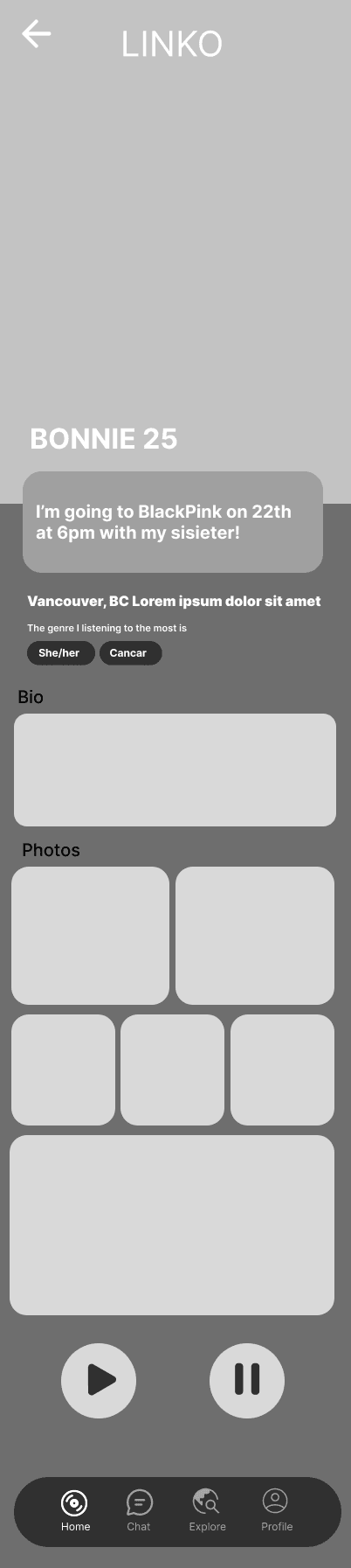 Low-fidelity wireframe — Portfolio Linko Low-fi Profile