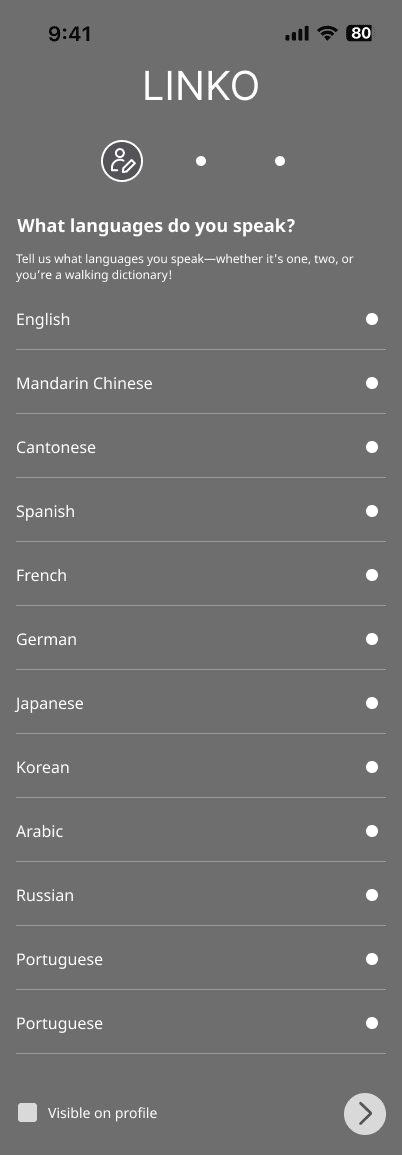 Low-fidelity wireframe — Portfolio Linko Low-fi Questionaire